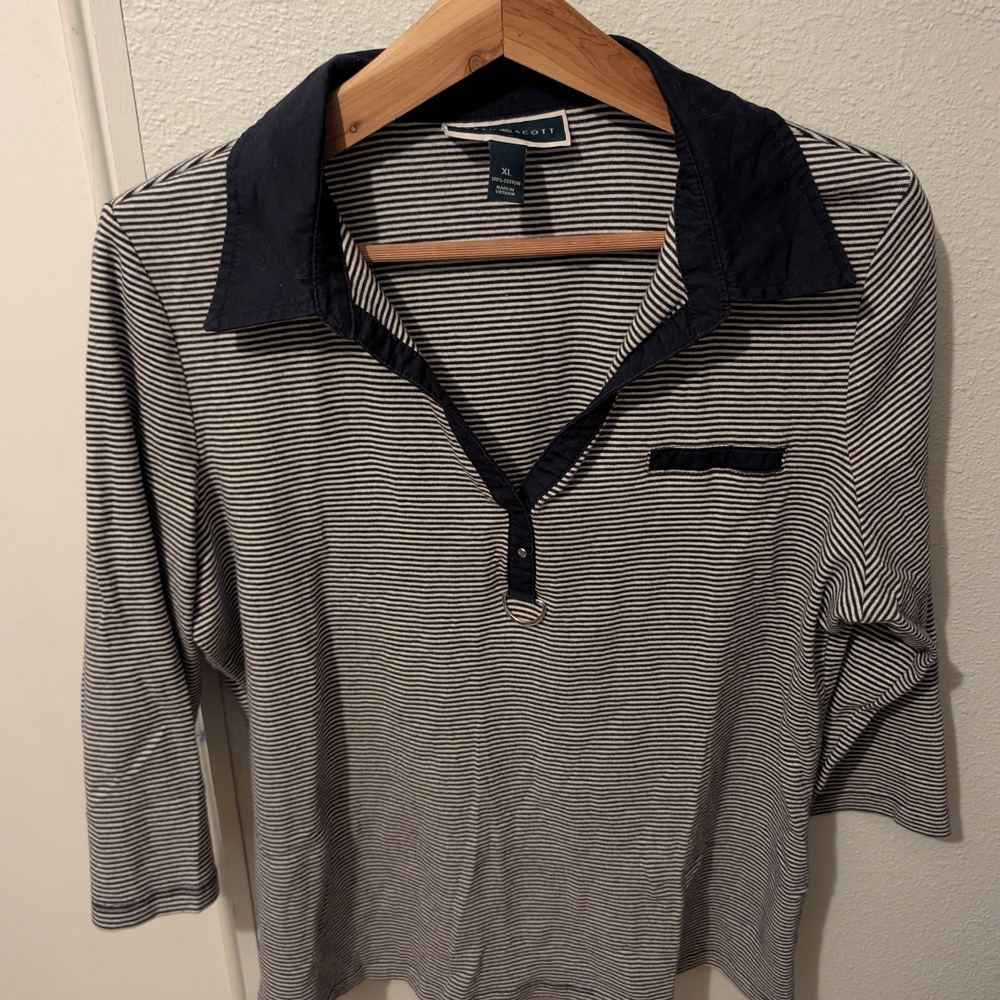 Karen Scott‎ Navy and Cream Striped Top